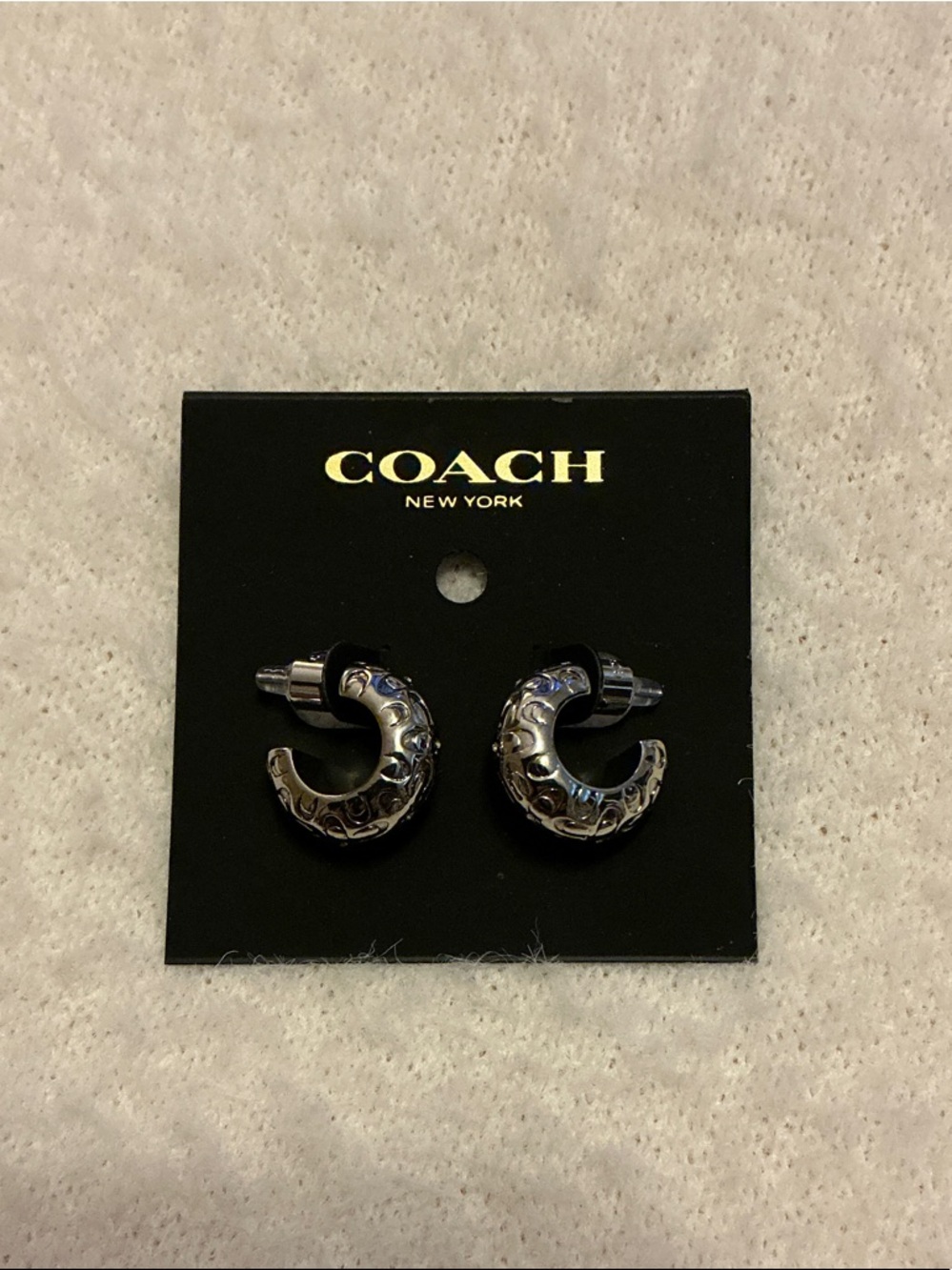 Coach Silver-Tone Engraved Hoop huggie Earrings